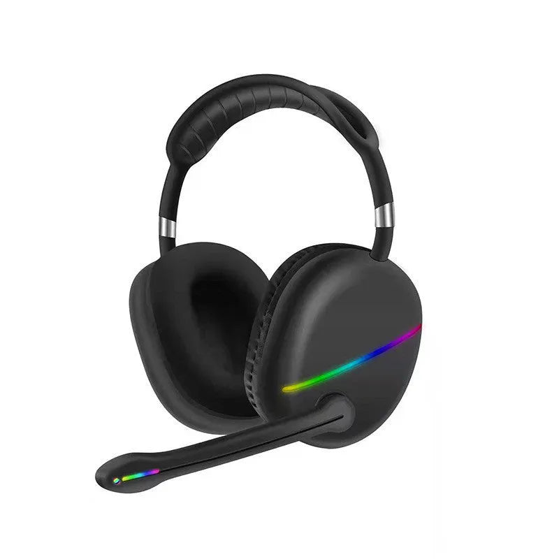Wireless Bluetooth headset with RGB colour-changing lights on headband and earcups