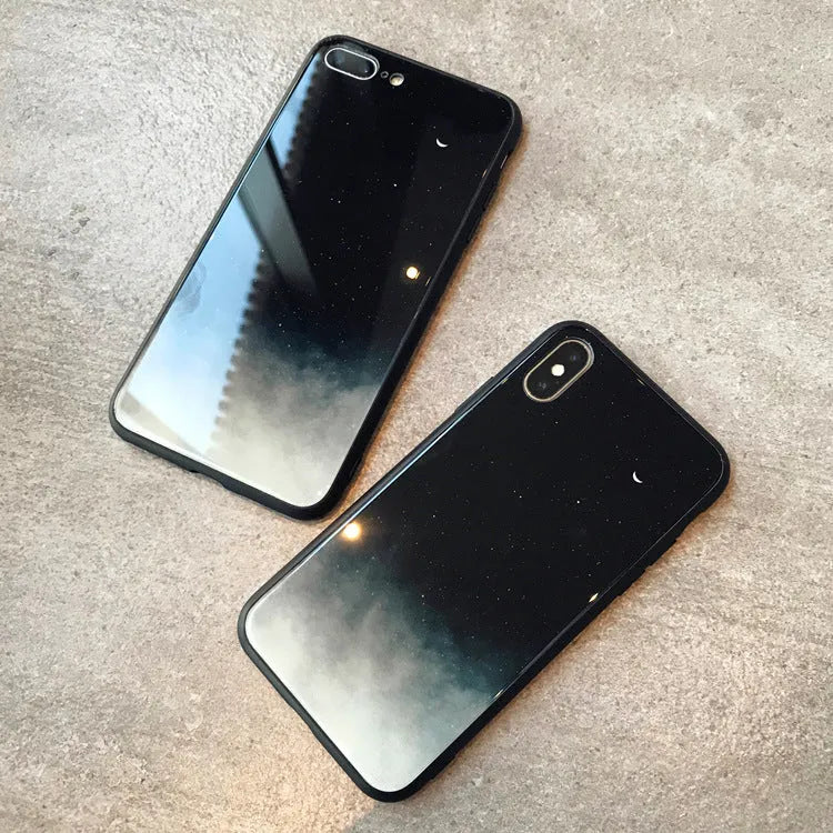 Star Sky tempered glass phone case cover with silicone frame, glossy back, fits iPhone models