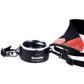 Aluminium camera lens flipper holder on a cotton shoulder strap for quick lens changes