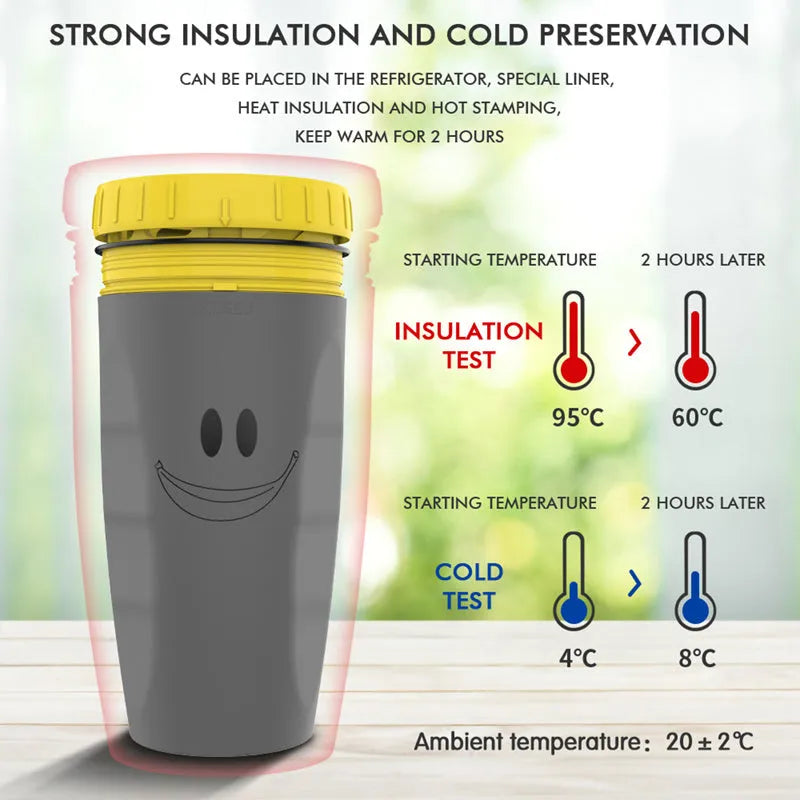 Double wall insulated travel mug with twist seal silicone membrane in cartoon design