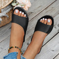 Fashion fish mouth flat slides slippers for women in black, artificial PU sole, summer beach sandal