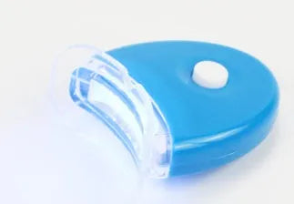 LED teeth whitening kit with wide edge tray and buckle denture system, available in blue, white, or red