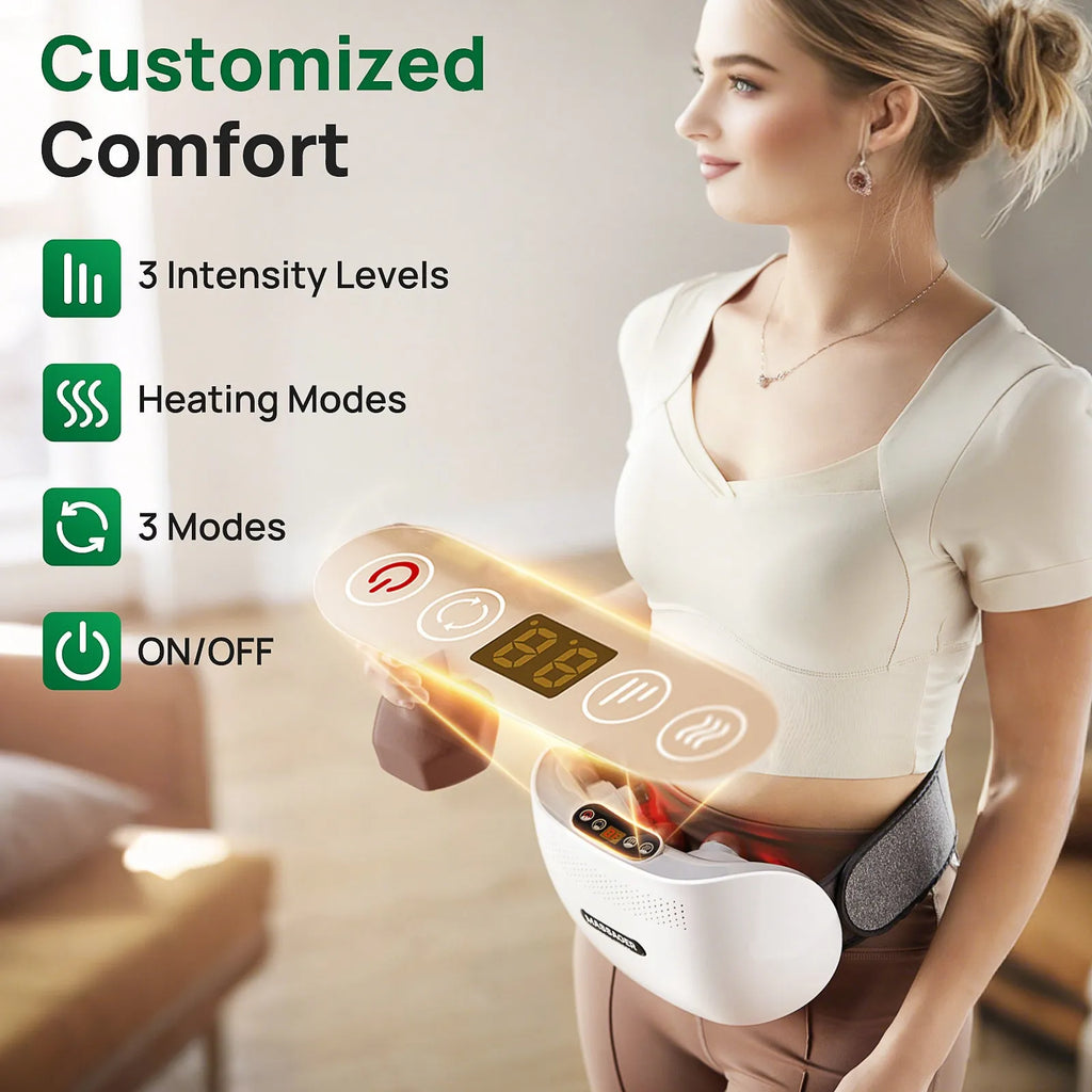 2025 Smart Bian Stone Abdominal Massager with heat light wave therapy and auto-kneading system in white