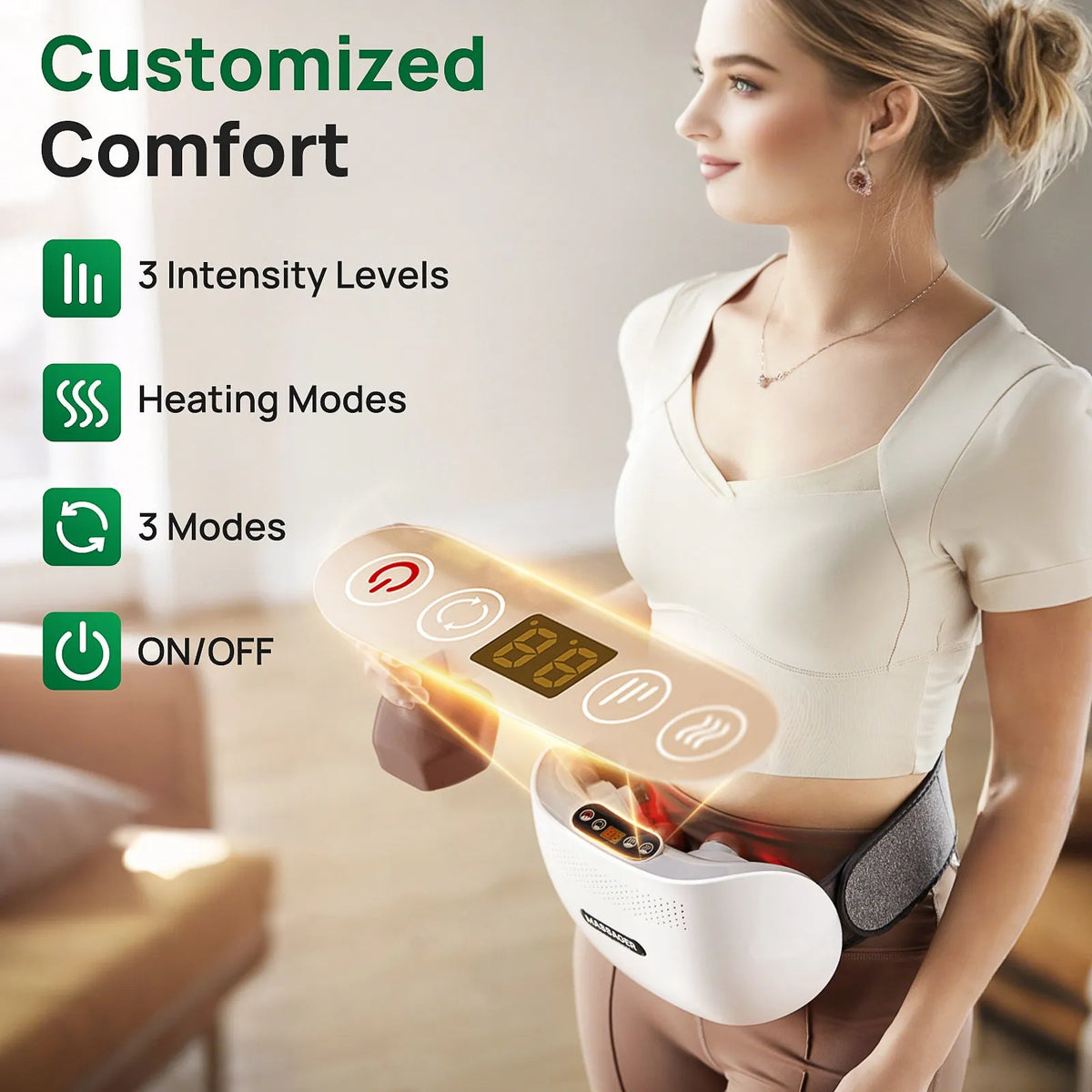 2025 Smart Bian Stone Abdominal Massager with heat light wave therapy and auto-kneading system in white