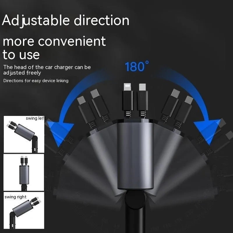 Automatic retractable vehicle charger with headband and multi-port plug for cigarette lighter socket