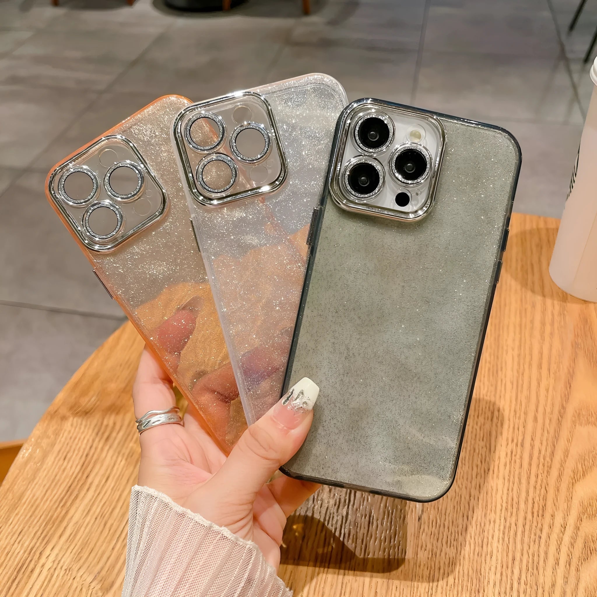 Corrugated PC phone case with lens protector for iPhone, shockproof anti-fall, available in multiple colours