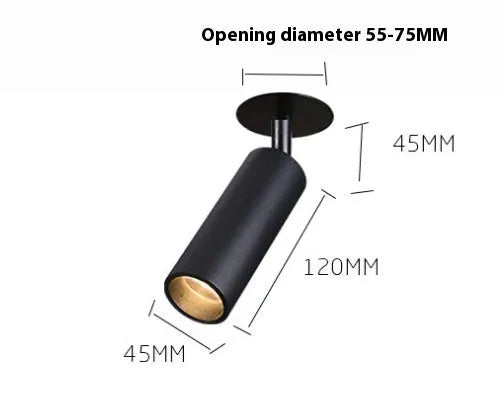 Black and white aluminium cylinder recessed track spotlight for ceiling installation