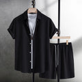 Men's white cotton blend short sleeve shirt and matching shorts casual summer suit