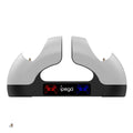 PS5 gamepad charger contact type double seat in black and white with two controllers docked showing charging status