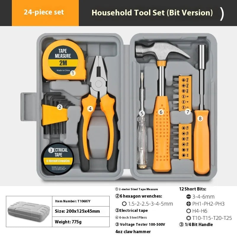 Multifunctional household maintenance toolbox set with carbon steel tools in pink or yellow for home decoration and property maintenance