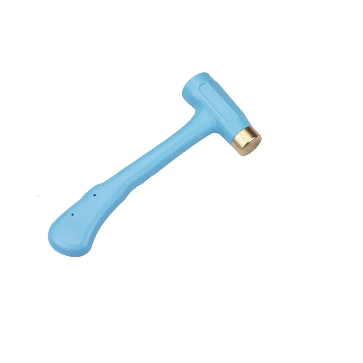 Blue handmade steel stamped copper head hammer weighing 0.47 kg on a neutral background