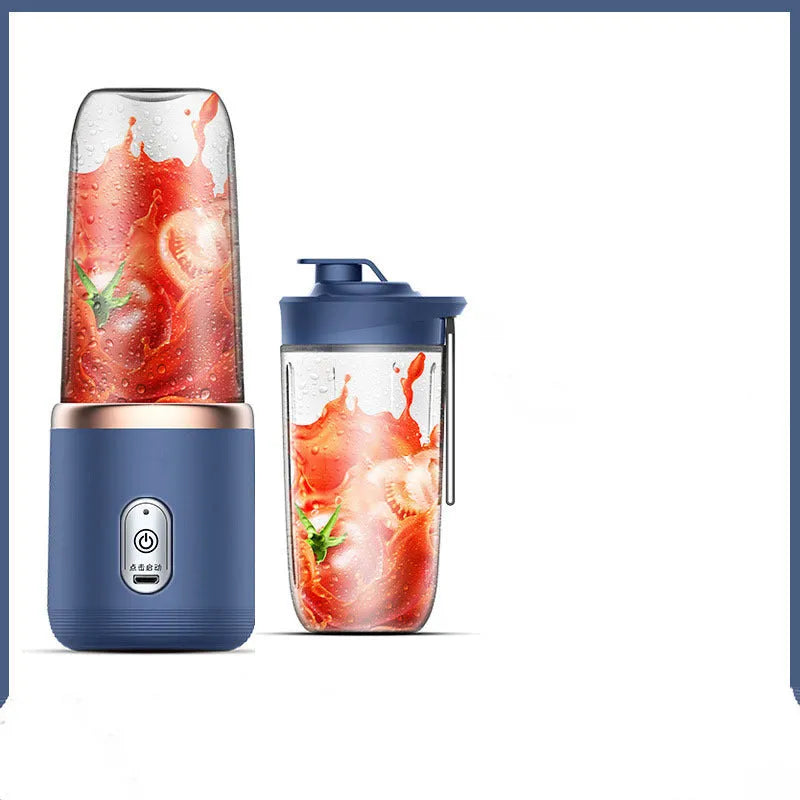 Tunisian dark blue portable USB blender with cup lid, showing compact size and 6-blade design