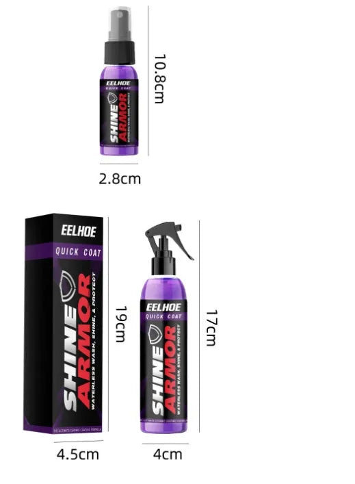 Purple car nano coating spray bottle in 30ml and 100ml sizes for hand application.