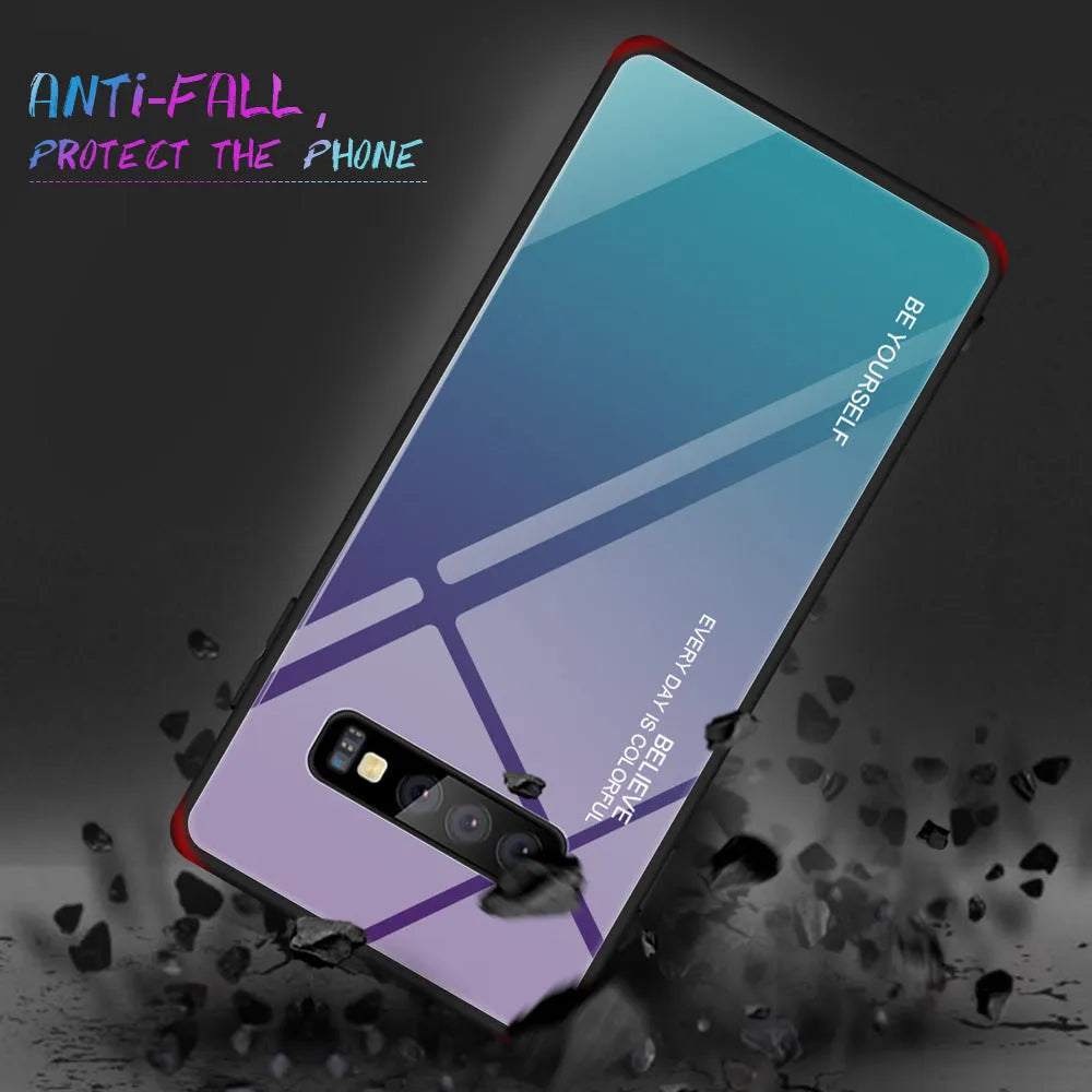 Gradient solid colour glass back phone case for Samsung S20 Ultra with TPU frame