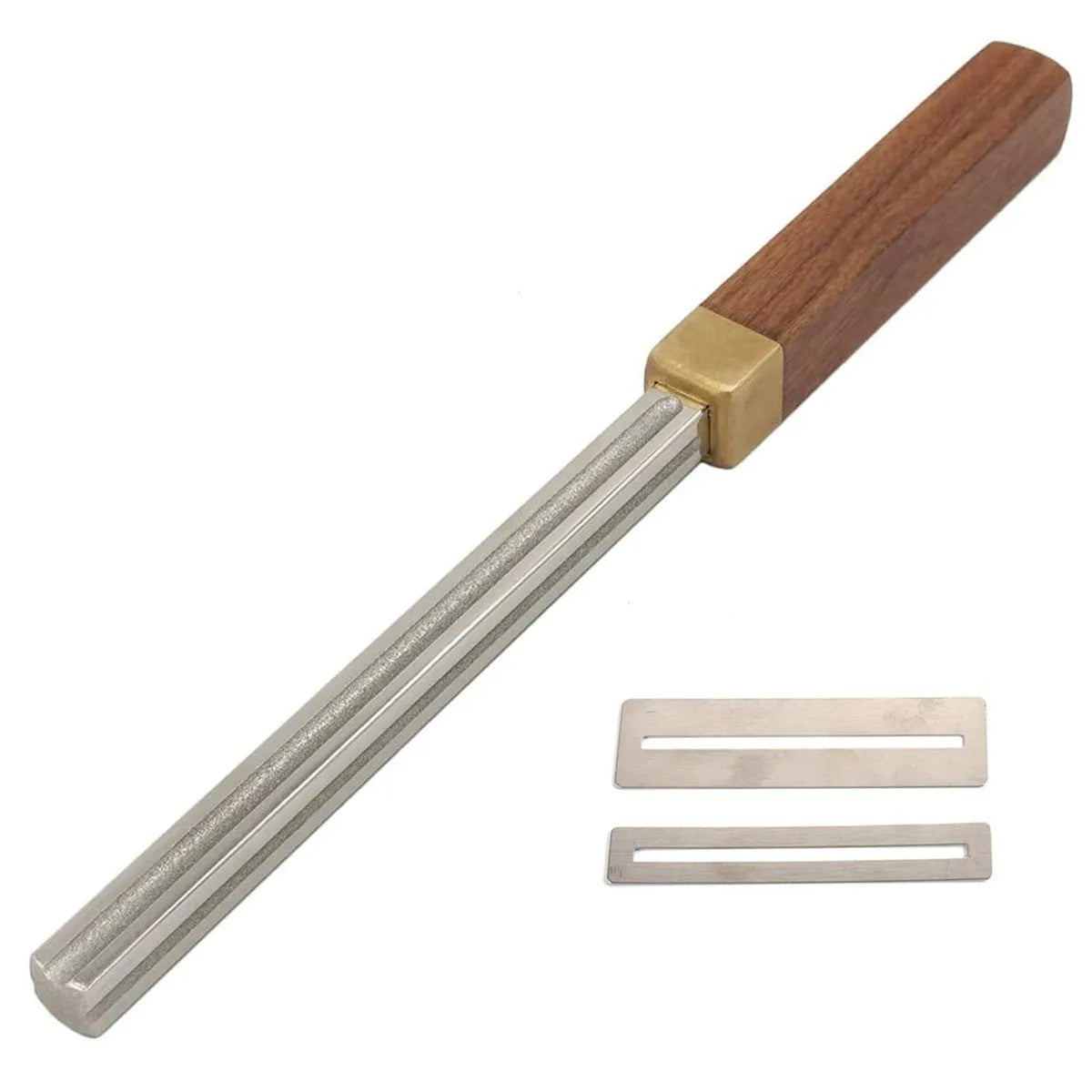 Square guitar fret edge file with 1mm 2mm 3mm 4mm slot gauges, carbon steel diamond grit body and wooden handle