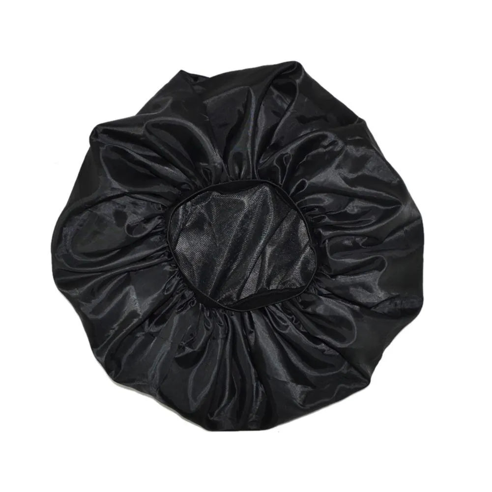 Black beauty salon cap with elastic circumference and 45cm diameter, warp all over lining and Chunya spinning outer layer