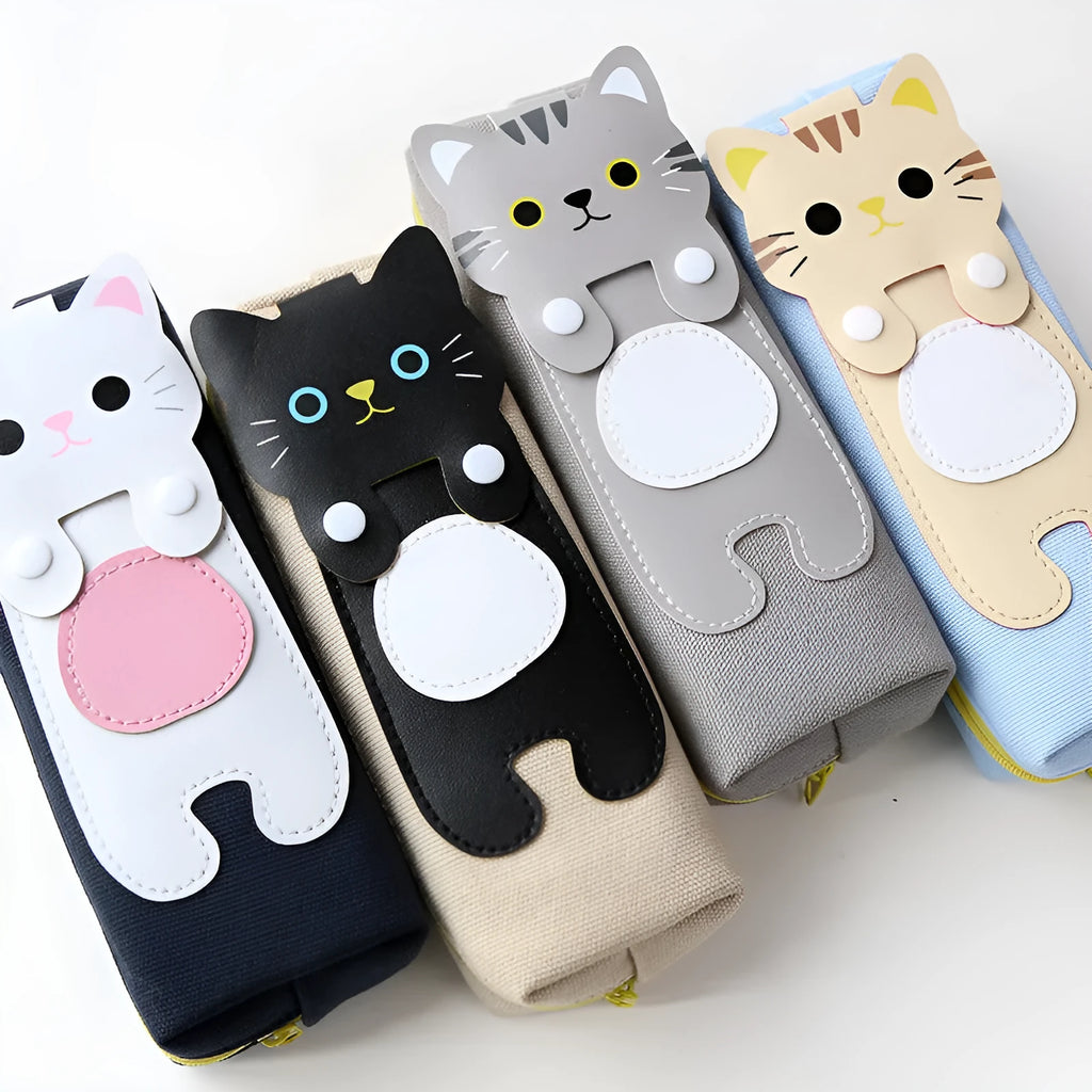 Cat cartoon canvas pencil case, square zipper pencil bag, 20x8cm, for female students