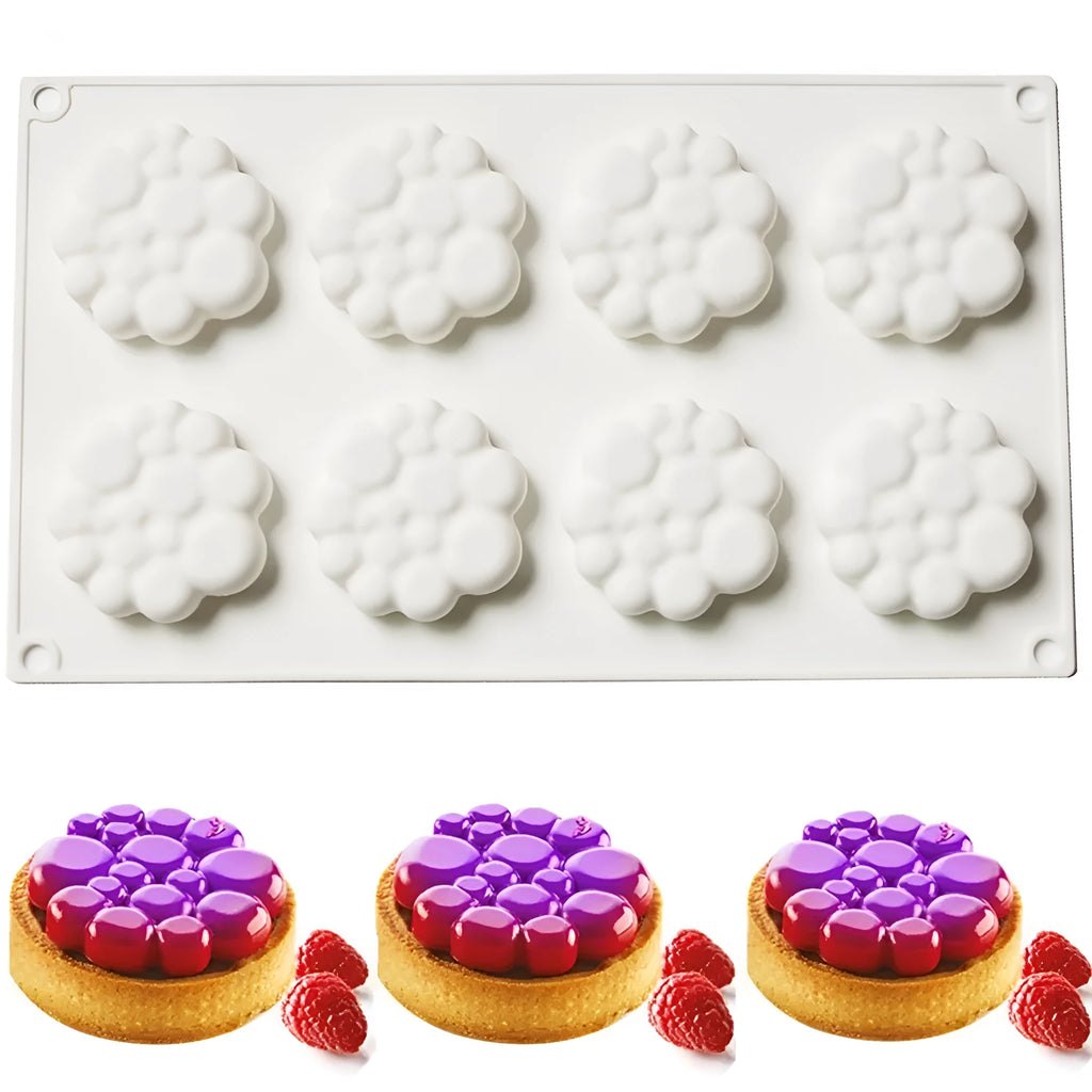 Round silicone cake mould with bubble tower pattern for baking and desserts.