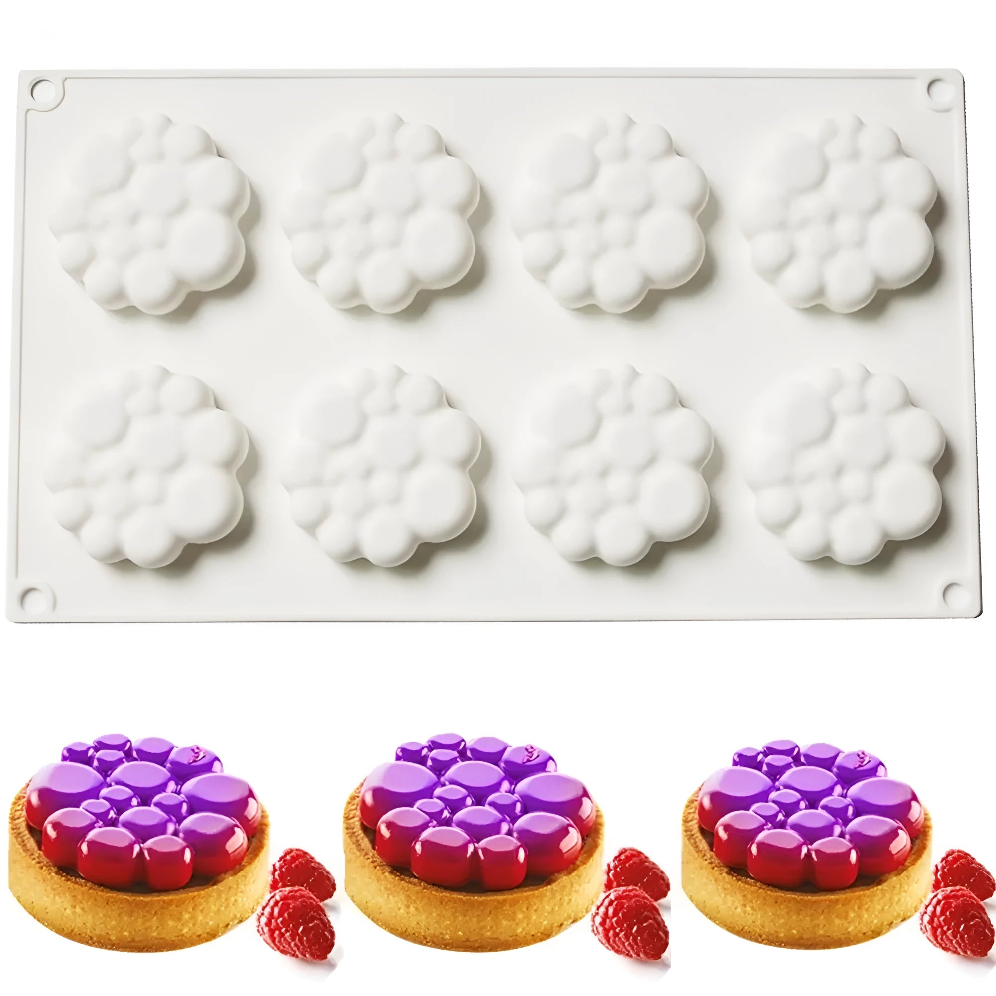 Round silicone cake mould with bubble tower pattern for baking and desserts.