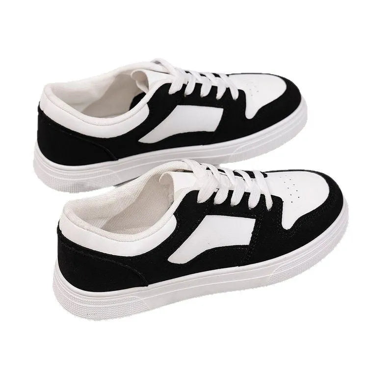 Black women's casual sports shoes with round toe and artificial PU upper on rubber soles