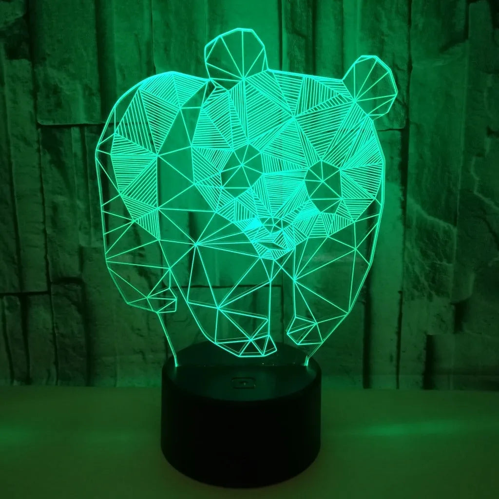 LED stereo night light with black ABS base, acrylic panel, USB cable, showing colour gradient on a tabletop