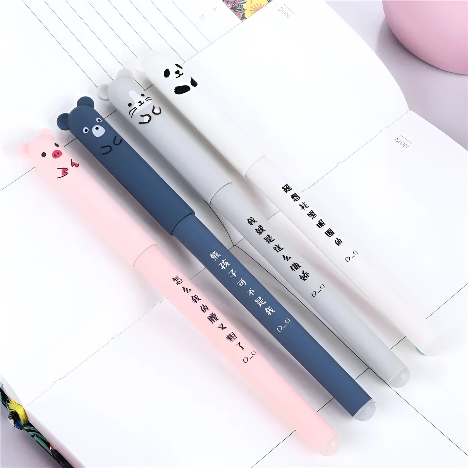 Hot-erasable pen set with 0.5mm fine point tip available in black, blue, and red colour options