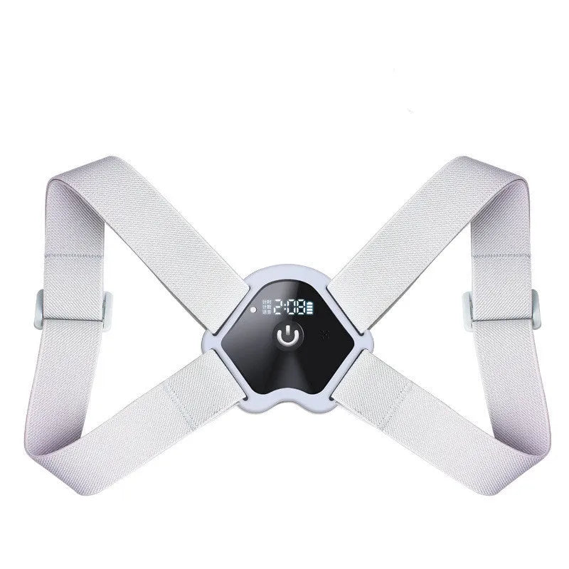 Smart Humpback Corrector worn around shoulders, with ABS frame and elastic strap, available in blue and pink