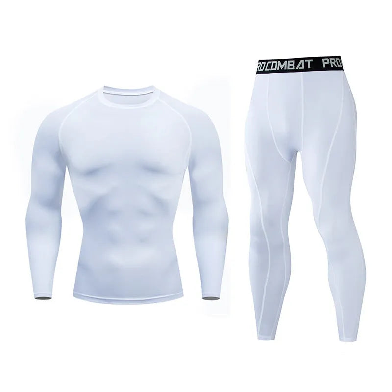 Men's fitness set long-sleeved top and compression tights quick-dry milk silk spandex tight fit round neck