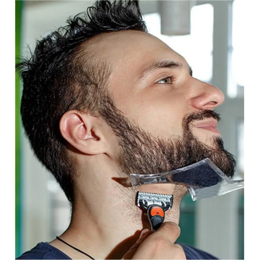 Beard styling comb with ABS plastic handle for symmetric trimming lines, 20.5x10.5x0.35cm, black colour