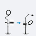 Black aluminium alloy mobile phone tablet stand with built-in fill light for vertical floor shooting