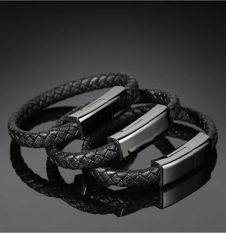 Brown bracelet charging cable with Mini USB connector and gift box packaging