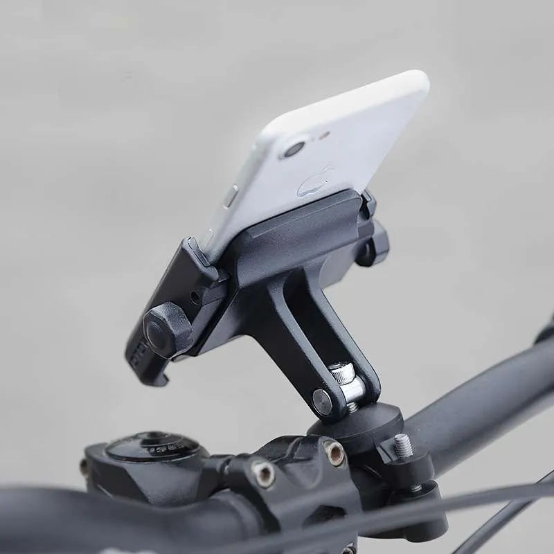 DEROACE aluminium alloy bicycle phone holder attached to bike handlebar with universal bracket