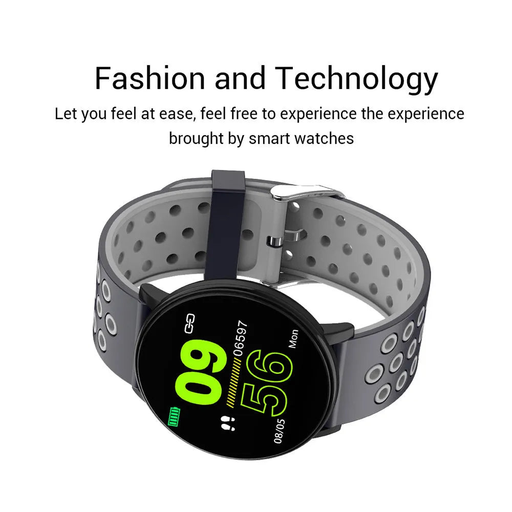 Sports smart bracelet with 1.3 inch screen and silicone strap in black colour option on white background