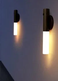Brown and white induction night light with LED source and plexiglass shade for corridors
