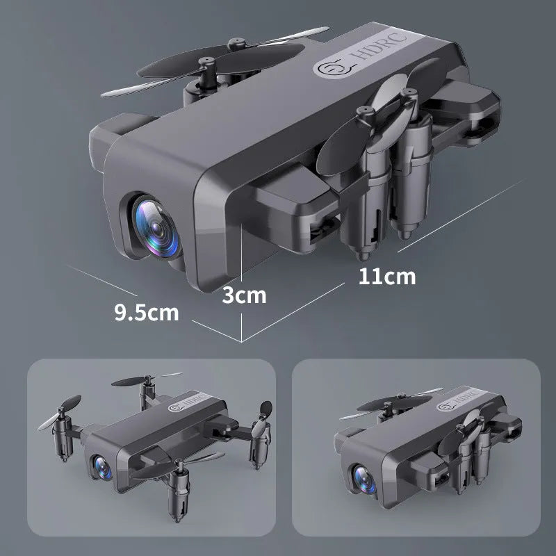 Mini folding drone with 6-channel 2.4G remote, LED night light, black white red, 13x13x3.5cm