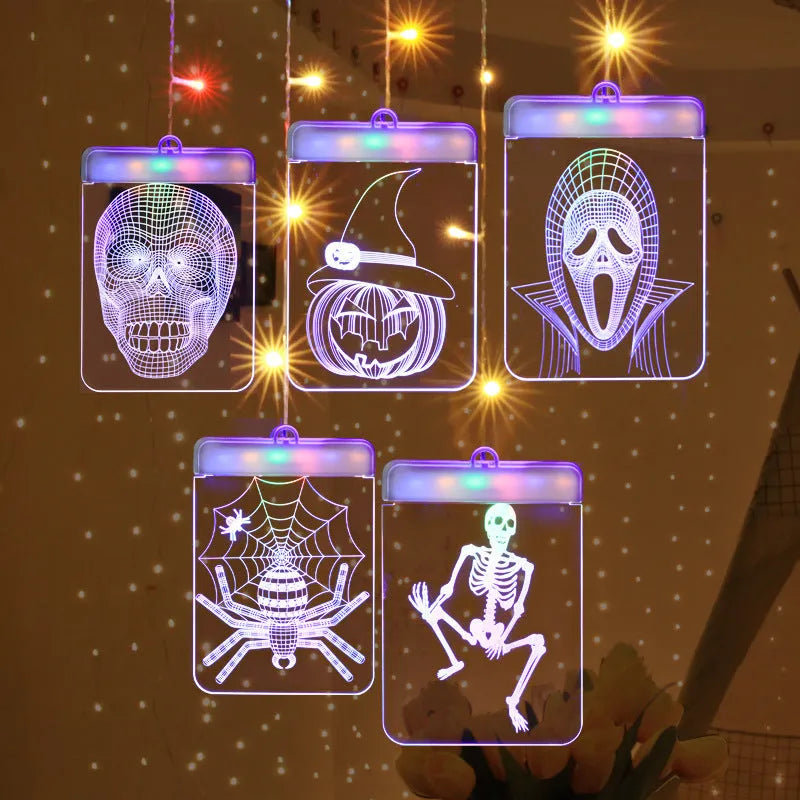 Halloween decoration LED icicle light with acrylic shell plugged into USB, casting a glow.
