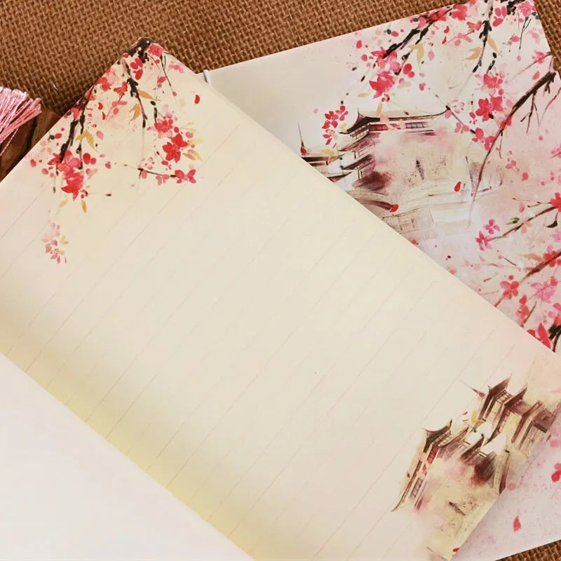 Traditional Chinese thread-bound notebook with watercolour floral cover in Azalea colour, A5 size