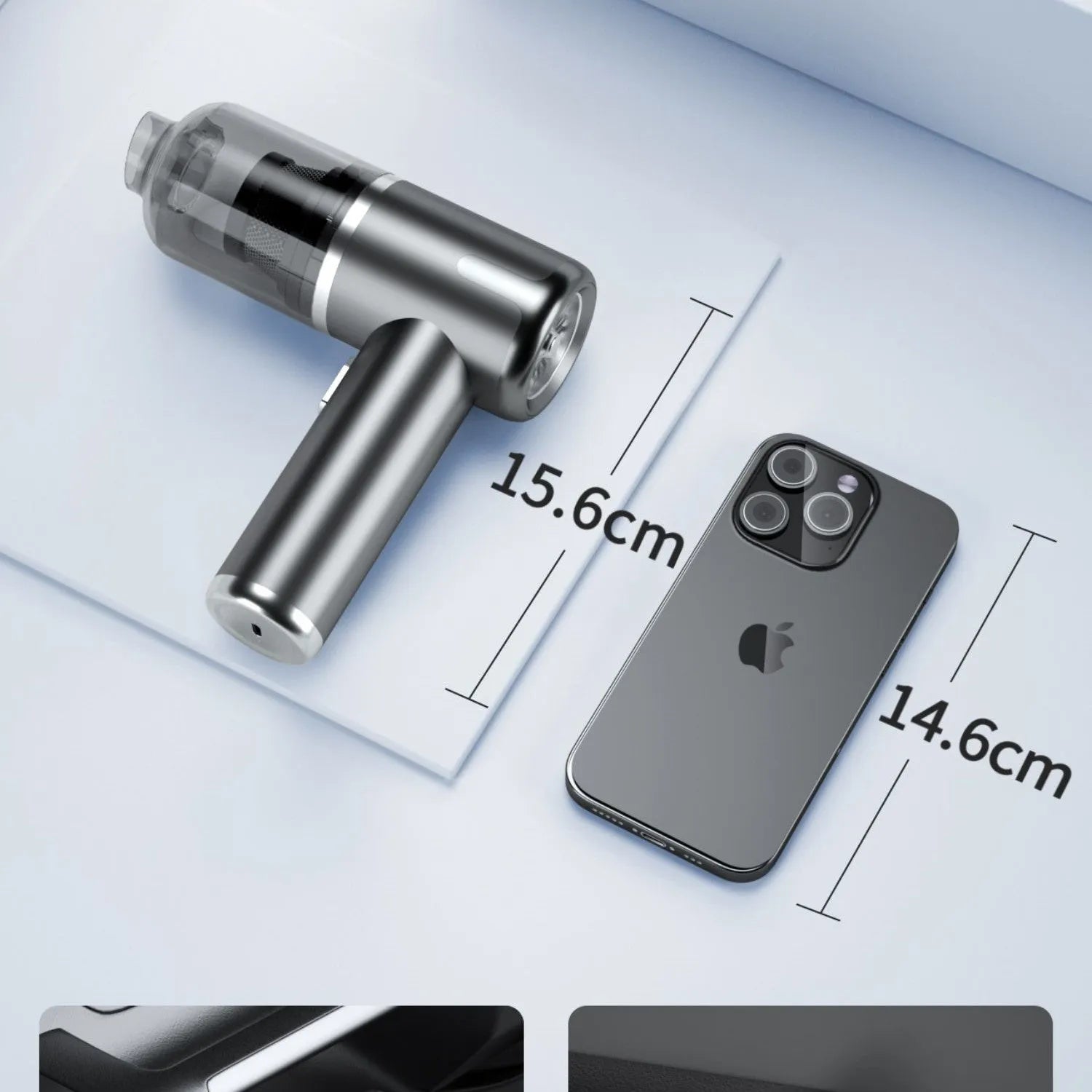 XY-2317 handheld cordless car vacuum cleaner with attachments including brush and blowing nozzle.