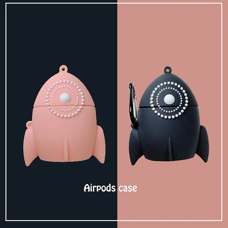 Pink silicone protective case on an AirPods wireless charging case.