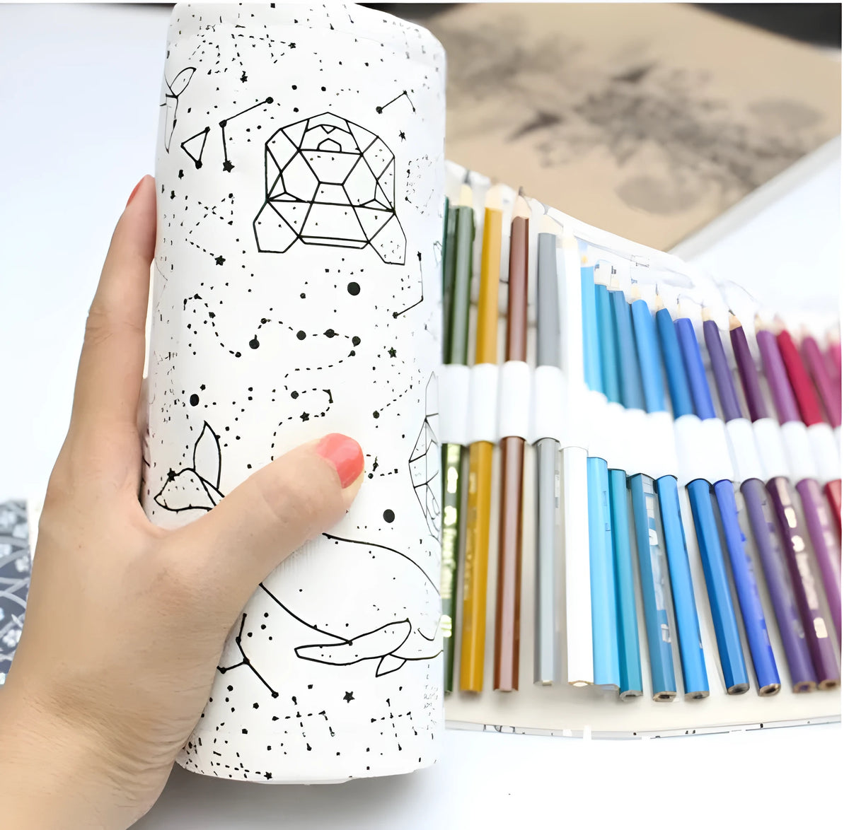 Canvas roll pencil case with 36 48 72 holes for coloured pencils, sketch pens and brushes