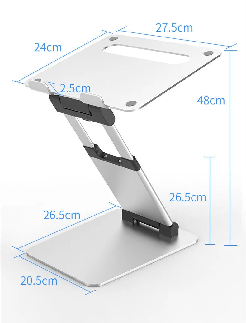 Silver folding double-arm laptop stand for 17-inch notebooks with aluminium alloy construction