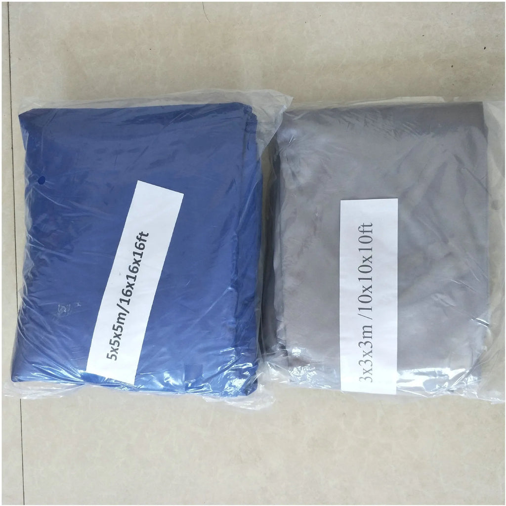 Blue curved square polyester shade sail measuring 3 metres by 4 metres for outdoor UV protection