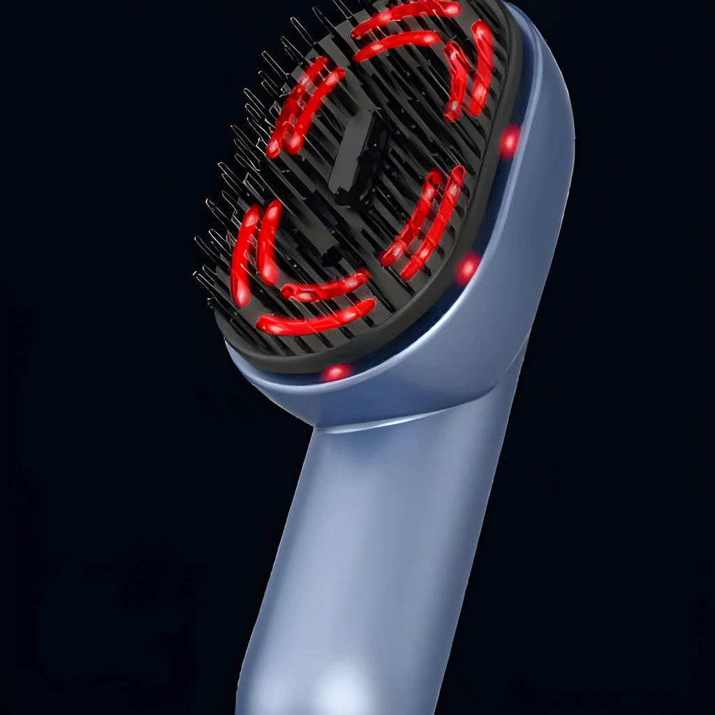 Atomised massage comb for head with three-speed settings and USB Type-C charging port.