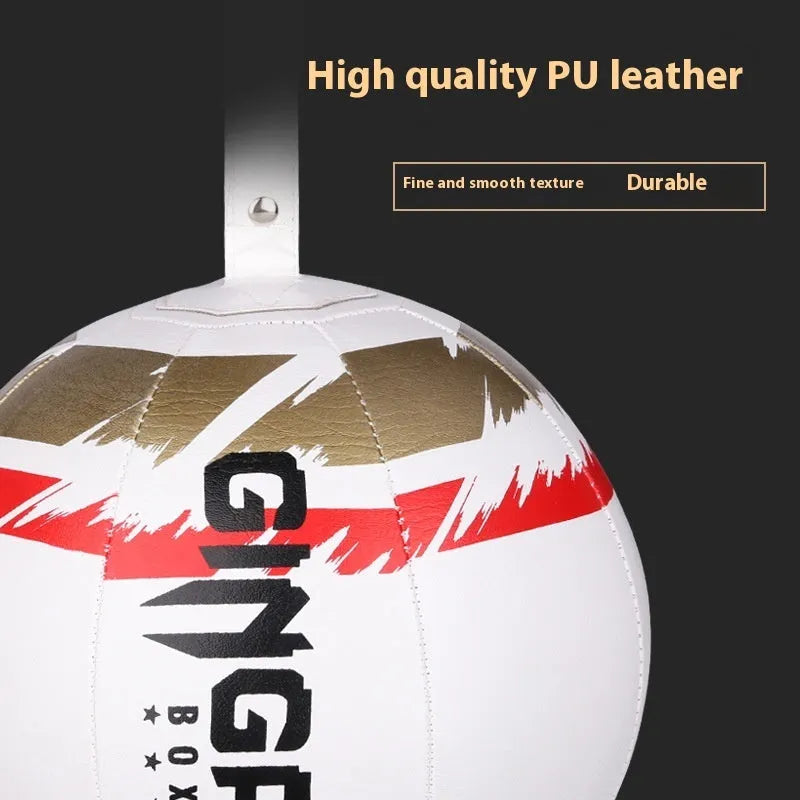 Black PU leather hanging boxing speed ball for reaction and dodge training equipment.