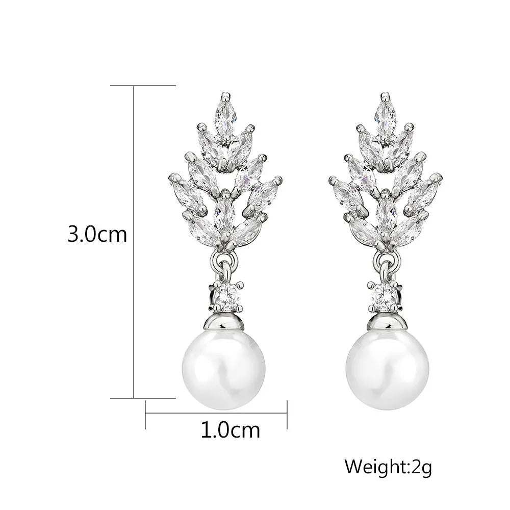 Geometric flower earrings with micro inlaid zircon and pearl accents in gold, white gold, and rose gold plating options
