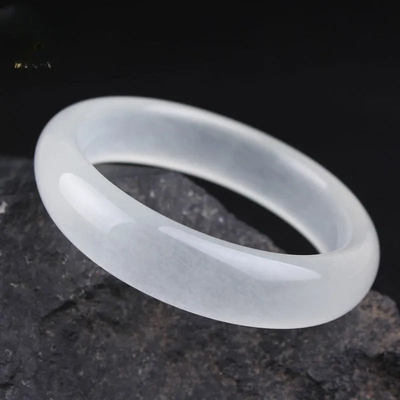 Gao Bing Jade Ice-like White Moonlight bracelet in modern simplicity style, shown in flat rod and round rod options.