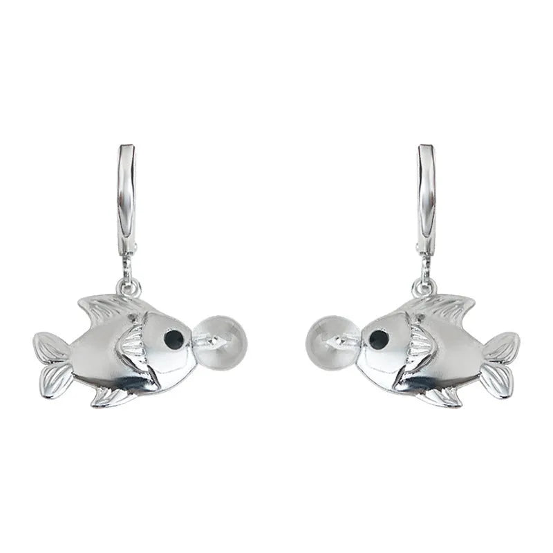Bubble fish design copper earrings with goldfish animal modelling and electroplated finish