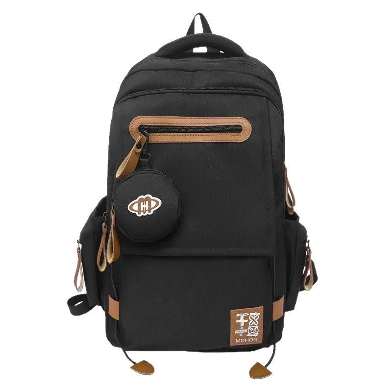 Large capacity waterproof nylon travel backpack with contrast stitching in beige colour option