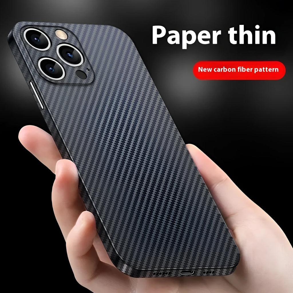 Black carbon fiber pattern ultra-thin PP hard shell phone case for iPhone, anti-fingerprint finish