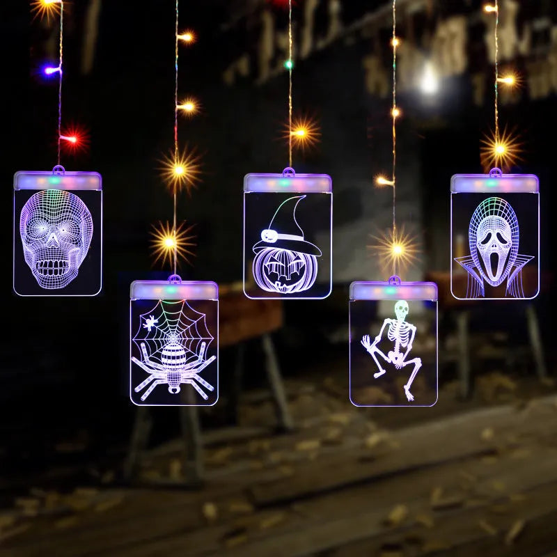 Halloween decoration LED icicle light with acrylic shell plugged into USB, casting a glow.